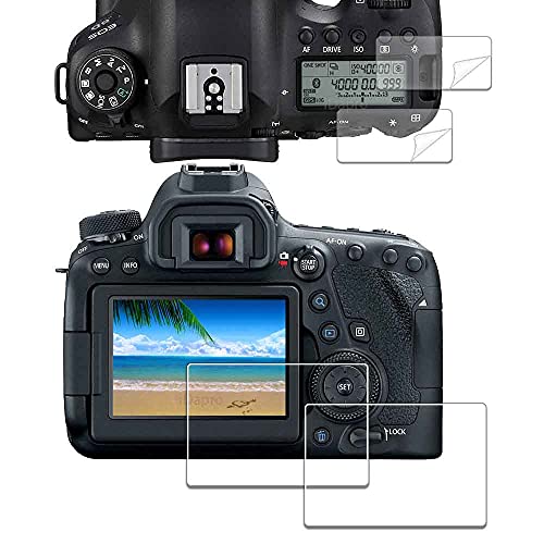 iDaPro Displayschutz Schutzfolie für Canon EOS 6D Mark II 6D2 + Oben PET Displayfolie 9H Härte Gehärtetes Glas Displayschutzfolie Einfache Installation [2+2 Stück]