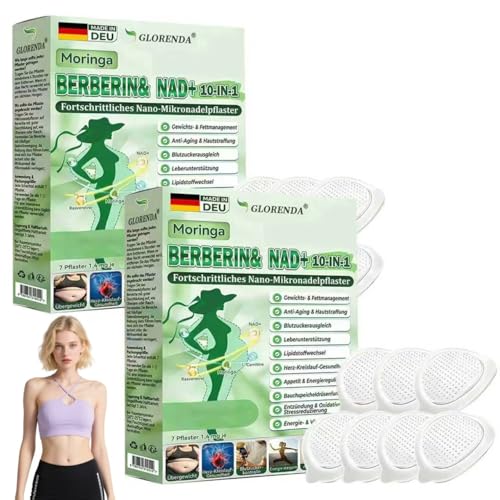 GLORENDA Moringa NAD+ 10-in-1 Nano Patch, 2026 Neu Natürliche Nano-Mikronadelpfaster, 10-in-1 Abnehmpflaster Für Alle Haut (2 Stück)