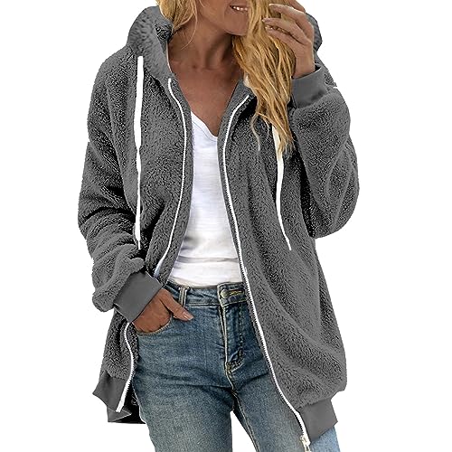 Generisch Damen Teddy Jacke Warme Bequem, Winterjacke Stylisch Funktional, Winter Warm Lose Plüsch Zip Hooded, Plüschjacke Elegant Schick, Tolle Steppjacke Fleecejacke Damen Dünn Leicht
