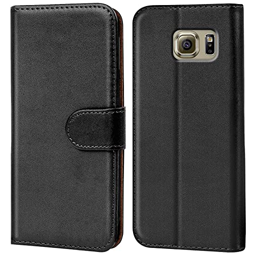 Verco Handyhülle für Samsung S6 Edge Hülle, Schutzhülle für Samsung Galaxy S6 Edge Tasche PU Leder Flip Case Brieftasche - Schwarz