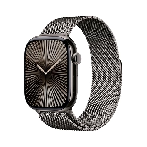 Apple Watch Series 10 (GPS + Cellular 46 mm) Smartwatch mit Titangehäuse in Schiefer und Milanaise Armband in Schiefer (M/L). Fitnesstracker, EKG App, Always-On Retina Display, Wasserschutz