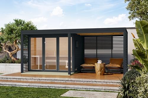 CHILLROI Saunahaus XL inkl. Saunaofen integr. Strg. Außensauna optional mit Anbaudach (276x276 + Anbau)