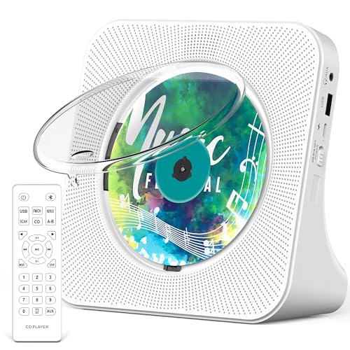 Greadio CD-Player Tragbar mit Bluetooth 5.0,CD-Musik-mit Fernbedienung,HiFi-Sound-Lautsprecher,Staubschutz,LED-Bildschirm,FM-Radio,unterstützt AUX/USB,Kopfhörerbuchse für Geschenk,Zuhause