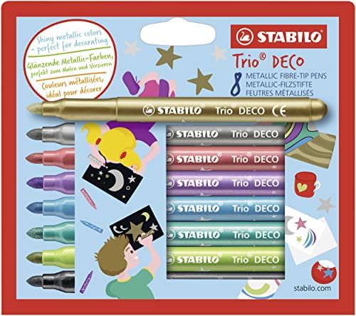 STABILO - Metallic-Filzstift mit robuster XL-Spitze - Trio DECO - 8er Pack - 8 verschiedene Farben