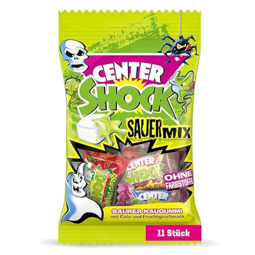 Center Shock Sour Mix, 1 Packung mit 11 extra-sauren Kaugummis, mit Füllung, ohne Farbstoffe, geeignet für Geburtstag, Weihnachten & Halloween 44g