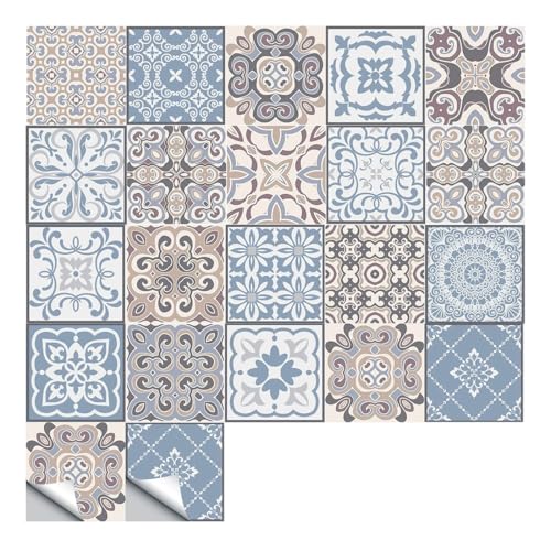 BQRKOTM 20 Stück Fliesenaufkleber Mosaik Wandfliese Aufkleber PVC Fliesensticker Fliesen Marokko Selbstklebende Tapete Wasserdicht Wandaufkleber für Küche,Schrank,Möbel,Tisch 10 * 10cm