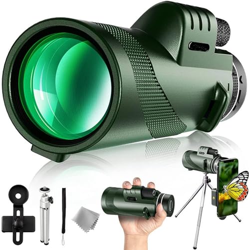 Severnier Monokular Teleskop, 12x50 Monoculars,mit BAK4-Prisma und FMC-objektiv, mit Smartphone Halterung stativ,Monocular kompakt für Konzerte,Sportveranstaltungen,Wildtiere,Camping (Armeegrün)