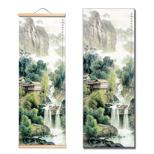 Helweet Scroll Malerei, Landschaft Gemälde, Kunstwandrolle, Hängende Bildrolle, Rollbild, Asiatisch Wand Dekoration, Chinesische Kunstwandrolle, zur Dekoration von Schlafzimmer, Wohnzimmer, 25 x 80cm