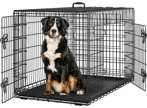Yaheetech Hundekäfig 122 x 71 x 78 cm klappbar mit Trennwand, 2 Türen, Hundebox für zuhause mit ausziehbare Bodenschale, Transportkäfig Auto, Hundetransportbox Drahtkäfig für Hunde Welpe, XXL, Schwarz