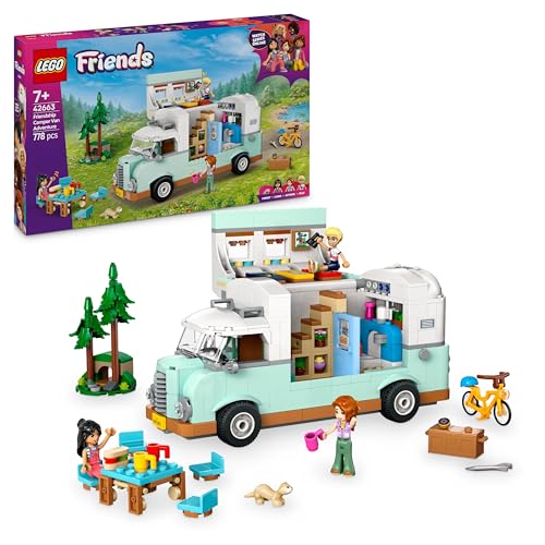 LEGO Friends Friendship Camper Van Adventure Set, Vehicle Building Toy with 3 Character Mini Dolls and Ferret Animal Figure for Fun Role Play, Birthday Gift for 7 Plus Year Old Girls 42663