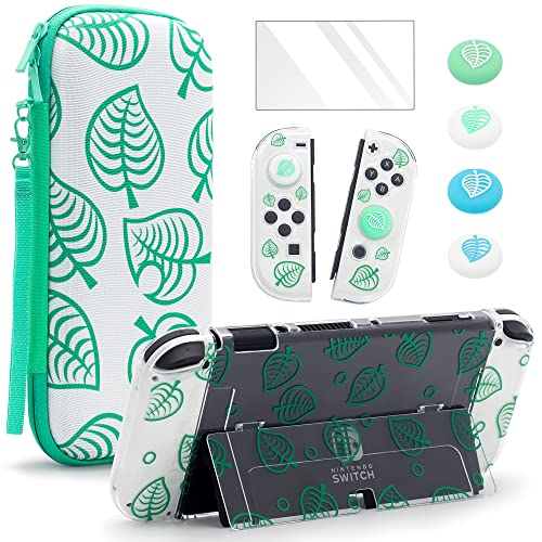 BRHE Case Switch Tasche für Nintendo Switch OLED mit Schutzhülle, Animal Crossing Switch Schutzhüll Reise Tragetasche Schutz zubehör Set (Grün-OLED)