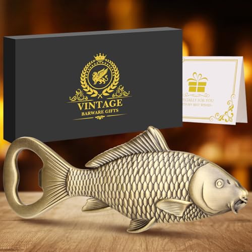 LULLEA Karpfen Bier Flaschenöffner Fisch, Geschenkidee Angler Geschenk, Fisch Deko Geschenke für Angler Männer,Vatertagsgeschenk Geburtstagsgeschenk für Angler Papa Opa Angler Vater, mit Geschenkbox