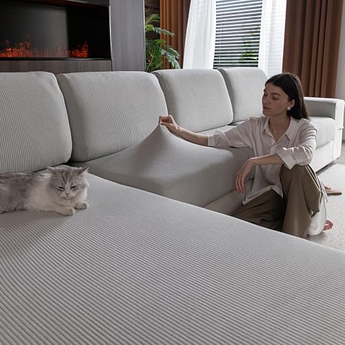 OHSIO Stretch Sofa Sitzkissenbezug - Rutschfester Sofa Überzug, Waschbarer Sofabezug, Universeller Couch Überzug, Strapazierfähig & pflegeleicht(Hellgrau, 1x Rückenlehnenbezug)