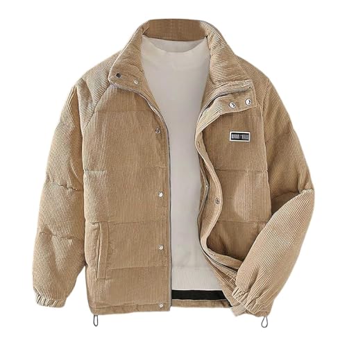 Generisch Winterjacke Herren Jacke Winter Damen blau weiß gesteppt Bedruckt lose Mantel Mantel (Khaki, L)