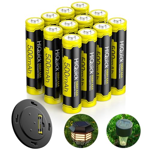 HiQuick Solar AAA Akkus, 12 Stück NI-MH AAA 500mAh Solarakku, Wiederauflade Solarbatterien Für Solar Lampe, 1.2V Akkubatterien geringe Selbstentladung
