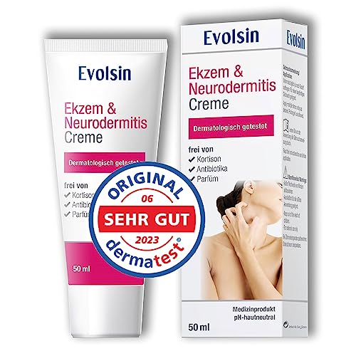 Evolsin® Ekzem & Neurodermitis Creme I OHNE KORTISON I Lotion, Salbe für gereizte, trockene, juckende und irritierte Haut I Bei Juckreiz I dermatologisch getestet