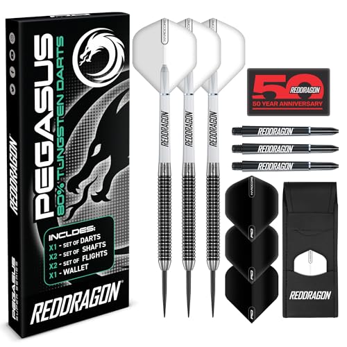 RED DRAGON Darts - Pegasus Profi 80% Tungsten Darts Set | Erhältlich mit Dartpfeile Metallspitze 21g, 23g, 24g, 25g, 26g, 28g, 30g Steeldarts | Dart Pfeile mit Flights, Schäften & Etui