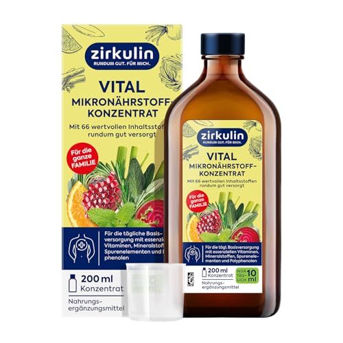 Zirkulin Vital Mikronährstoffkonzentrat (200ml) – 20 Tage Reichweite - 66 Vitalstoffe aus Obst, Gemüse & Kräutern - Wertvolle Polyphenole – Vitamine & Mineralstoffe für die Familie