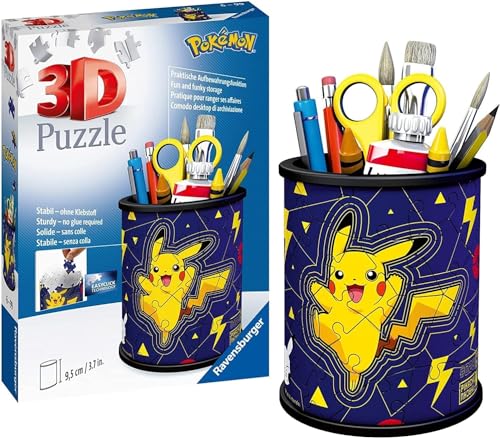 Ravensburger 3D Puzzle 11257 - Utensilo Pokémon Pikachu - 54 Teile - Stiftehalter für Pokémon Fans ab 6 Jahren, Schreibtisch-Organizer für Kinder, Pokémon Geschenk - Geburtstagsgeschenke