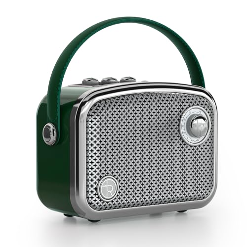 TOMPROAD Vintage-Stil tragbarer Bluetooth-Lautsprecher, Braun, Retro-Design mit Metallgitter, kompakte quadratische Form (Grün)