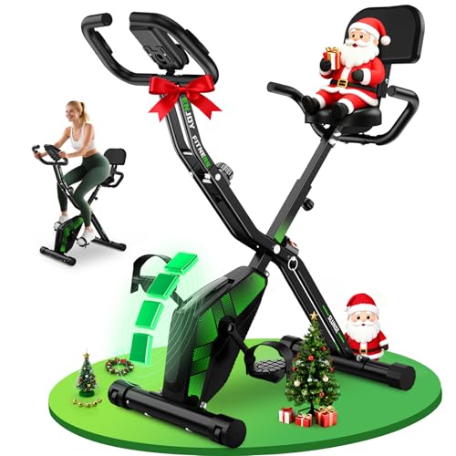 3-in-1 Heimtrainer Fahrrad Klappbar, Hometrainer Fahrrad mit Handpulsmessung, Leise Magnetisches Ergometer Heimtrainer mit Bequemem Sitzkissen, Fitnessbikes für Zuhause, Platzsparend, Bis 155KG