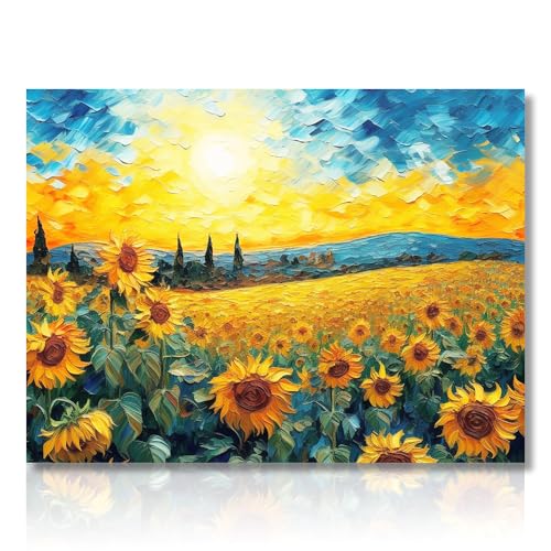 Dazzlewall Sonnenblumen Wandbilder Moderne Sonnenaufgang Blumen Ölgemälde Leinwand Bilder für Schlafzimmer Wohnzimmer Deko 30x40 cm Ohne Rahmen