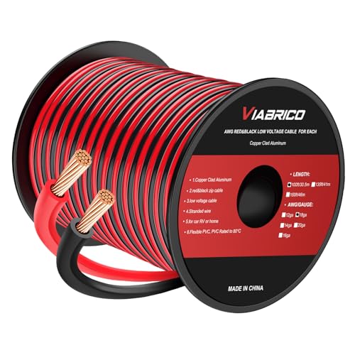 VIABRICO 0.75mm² 18 AWG Elektrischer Draht Hook-up Kabel Insgesamt 60 Meter [30 Meter schwarz und 30 Meter rot], Kupferummanteltes Aluminium-Kupferkabel, 12 V/24 V Gleichstromkabel
