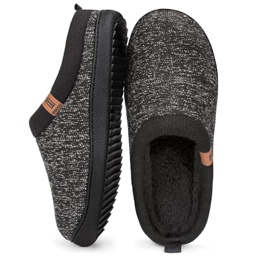 MERRIMAC Herren Slip-on Hausschuhe Bequem Memory-Schaum Rutschfest Innen Pantoffeln Schwarz, 45-46 EU