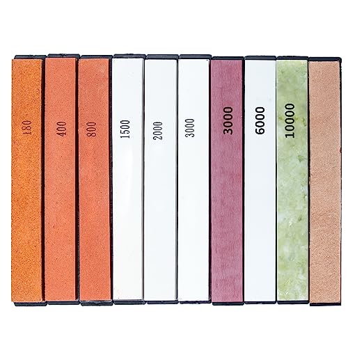 CWOVRS Messerschärfer-Set, 6 hochwertige Keramik-Schärfsteine + 3 Wasser-Schärfsteine mit strapazierfähigem ABS-Kunststoffsockel + 1 Lederriemen für verschiedene Messerschärfer