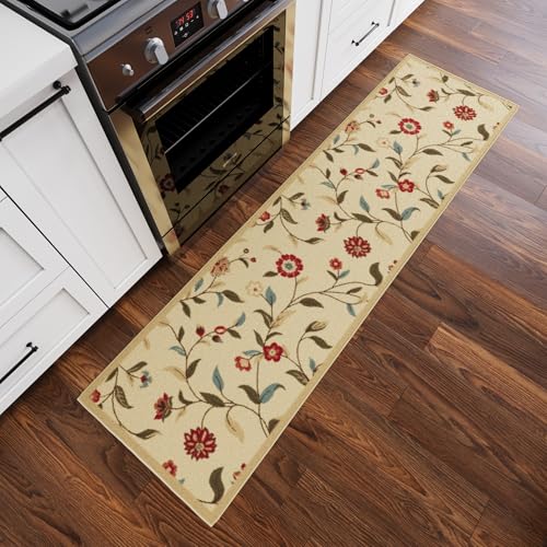Ottomanson Ottohome-Kollektion Teppichläufer mit Gummirückseite und modernem Blätter-Design, 57 cm x 210 cm, Beige