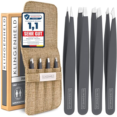 KLINGENHELD® Präzises Pinzetten-Set mit handgeschliffenen Spitzen - Perfekt für alle Anwendungsbereiche - inkl. Baumwoll-Etui 100% plastikfrei & nachhaltig - Pinzette Augenbrauen zupfen, 21 Farben