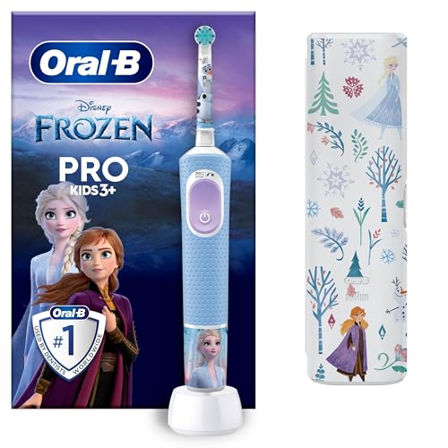 Oral-B Pro Kids Frozen Elektrische Zahnbürste für Kinder — Electric Toothbrush ab 3 Jahren inkl. 1 Aufsteckbürste, Reise-Etui und 2 Putzmodi für Zahnpflege, Blau/Lila