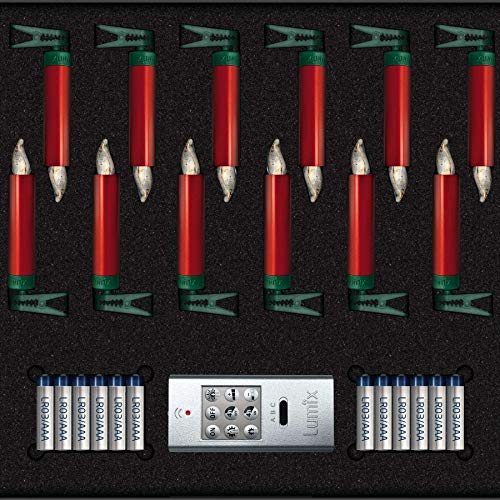 Lumix® LED kabellose Weihnachtsbaum Christbaumkerzen SuperLight Mini Metallic Rot von Hand lackiert 12er Basis-Set Warmweiß inkl. Fernbedienung 4h Ausschalt-Funktion 9cm 75546