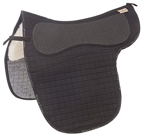 Barefoot Polsterbare Sattelunterlage schwarz – inkl. Einlagen – anatomisch geformt – mit freiem Wirbelsäulenkanal – Schafwolle – rutschfest, druckdämpfend & waschbar