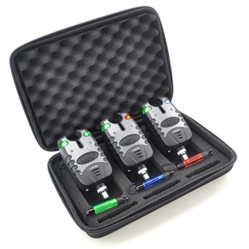 Hirisi Tackle Bissanzeiger zum Karpfenangeln und 3 Swinger in Reißverschlusstasche, Rot, Blau, Grün (Rot, Blau, Grün)