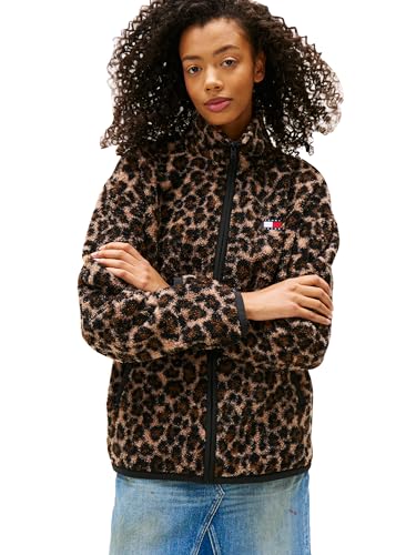 Tommy Jeans Leichte Damen-Teddyjacke mit durchgehendem Reißverschluss und Badge-Logo, Leopard Aop, L