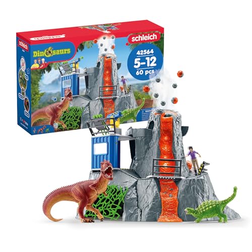schleich DINOSAURS | Große Vulkan Expedition 42564 | Set inkl. Vulkan mit Ausbruchsfunktion, Yuki, 2 Dino Figuren | tolles Geschenk für Mädchen und Jungen | Dinosaurier Spielzeug ab 3 Jahre | 60 Teile