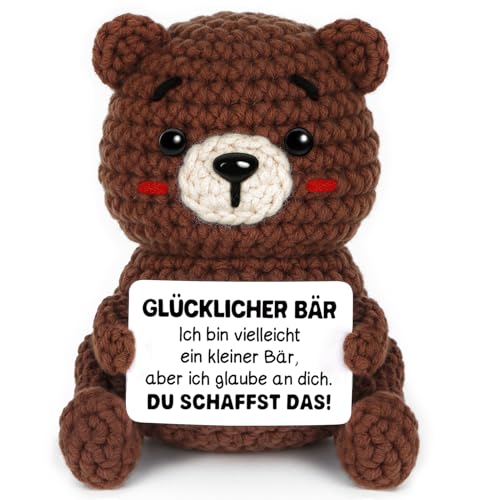 CheriGift Joyvado Positive Bär Glücksbringer Prüfung, Handgemachte Bär Figuren, Pocket Hug Geschenk, Mutmacher für Mama Freundin Schwester Kollegin 2.36x1.97x3.74 inches