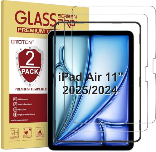 OMOTON für iPad Air 11 Zoll (2025/2024) für Panzerglas, für iPad Air 7/6. Generation (M3/M2) Schutzfolie, 9H Härte Folie kompatibel mit 11