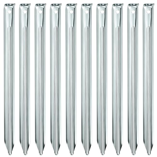 KOVSGQ Zeltheringe Erdnägel Bodenanker Heringe Zelt 30cm 10Stk Stahl Sandheringe zeltheringe Sturmsicher Herringe Boden Zelt V-Profil Stabile und Sichere mit Öse für Camping oder Erkundungen
