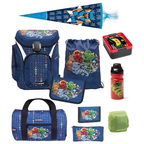 Familando Lego Ninjago Schulranzen 1. Klasse für Jungen und Mädchen · ergonomisch & leicht · Explorer Schultasche im Set (Komplett mit Schultüte)