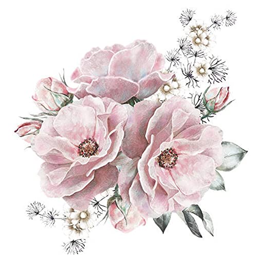Colexy Wandtattoo Groß Blumen, Wandsticker Zartrosa, Wandsticker Pfingstrose Blumen Wasserdicht, Wandtattoo Pfingstrose Vintage, Wandaufkleber Wanddeko für Wohnzimmer Schlafzimmer, 44X42cm (A)