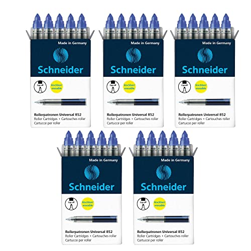 Schneider Universal 852 Rollerpatrone (löschbar, für Patronenroller Breeze, Base Senso/Ball und ID Duo, Tinte: königsblau) 5 Packungen
