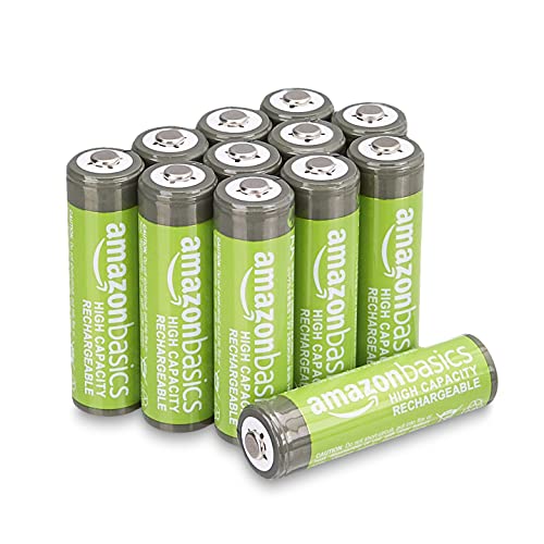 Amazon Basics 12er-Pack wiederaufladbare AA-NiMH-Batterien mit hoher Kapazität, 2400 mAh, 1,2 V, bis zu 400-mal aufladbar, vorgeladen