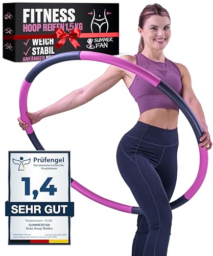 SummerFan Hula Hoop Reifen Erwachsene (1,5 kg | 8 Teile) - Größenverstellbar & Stabil - Fitness Reifen zum Abnehmen (Ohne Wellen) - Weicher NBR Schaumstoff für Anfänger & Fortgeschrittene