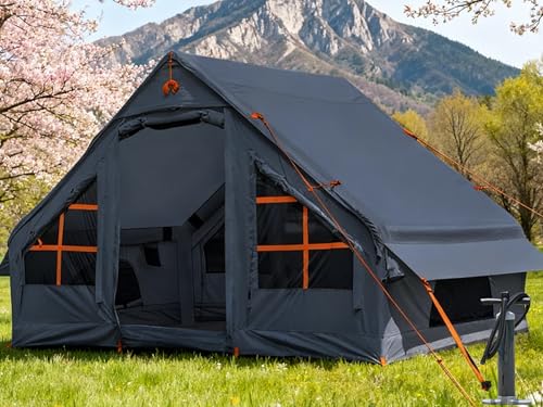 Aufblasbares Zelt mit Pumpe, 4-6 Personen Glamping Camping Zelte Haus, Easy Set Up Blow Up Familienzelte für 4 Jahreszeiten Wasserdichtes aufblasbares Zelt für Camping mit Mesh-Fenster.