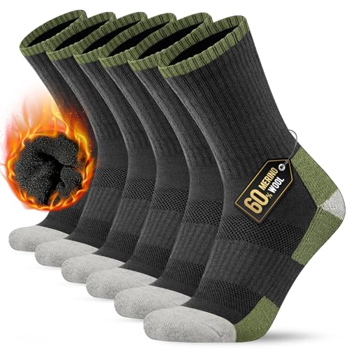 KEECOW Merino Wolle Wandersocken Herren & Damen 3 Paar, Thermo Fleece Socken Wintersocken Warmesocken für Outdoor Sport (DE/NL/SE/PL, Numerisch, 39, 42, Regular, Regular, Grüner)