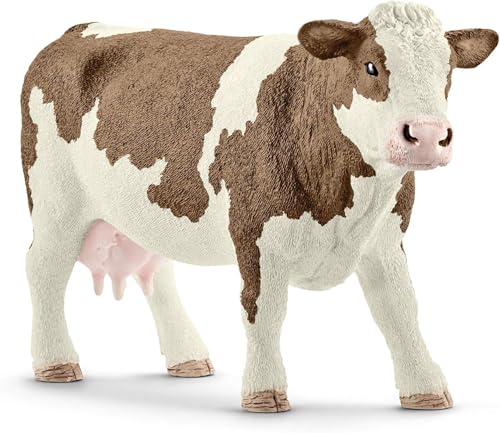 SCHLEICH Farm World | Fleckvieh-Kuh 13801 Bauernhof Spielfigur | detailgetreue Tierfiguren | tolles Geschenk für Jungen und Mädchen | Bauernhof Spielzeug ab 3 Jahre | 13 x 4 x 8 cm