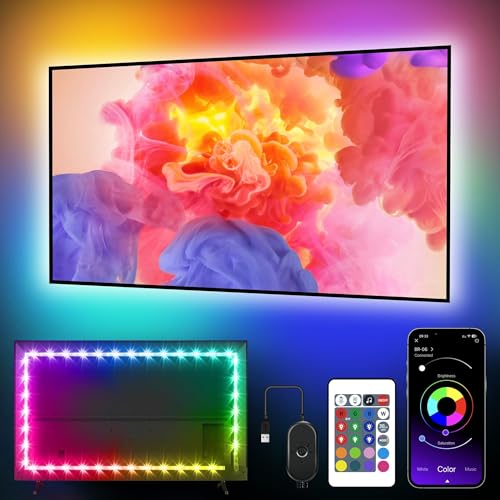 Nexillumi Led TV Hintergrundbeleuchtung, 4M LED Streifen mit Bluetooth,für 55-75 Zoll TV, TV LED Lichter mit Musik Sync,App & Fernsteuerung,USB Beleuchtung Hintergrundbeleuchtung Fernseher(13.1ft)