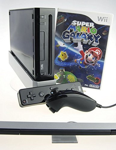Nintendo Wii Konsole in schwarz mit Super Mario Galaxy